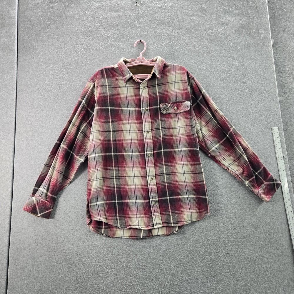 Legendary Whitetails Men Button Up Shirt‎ L Red Plaid Flannel Gorpcore